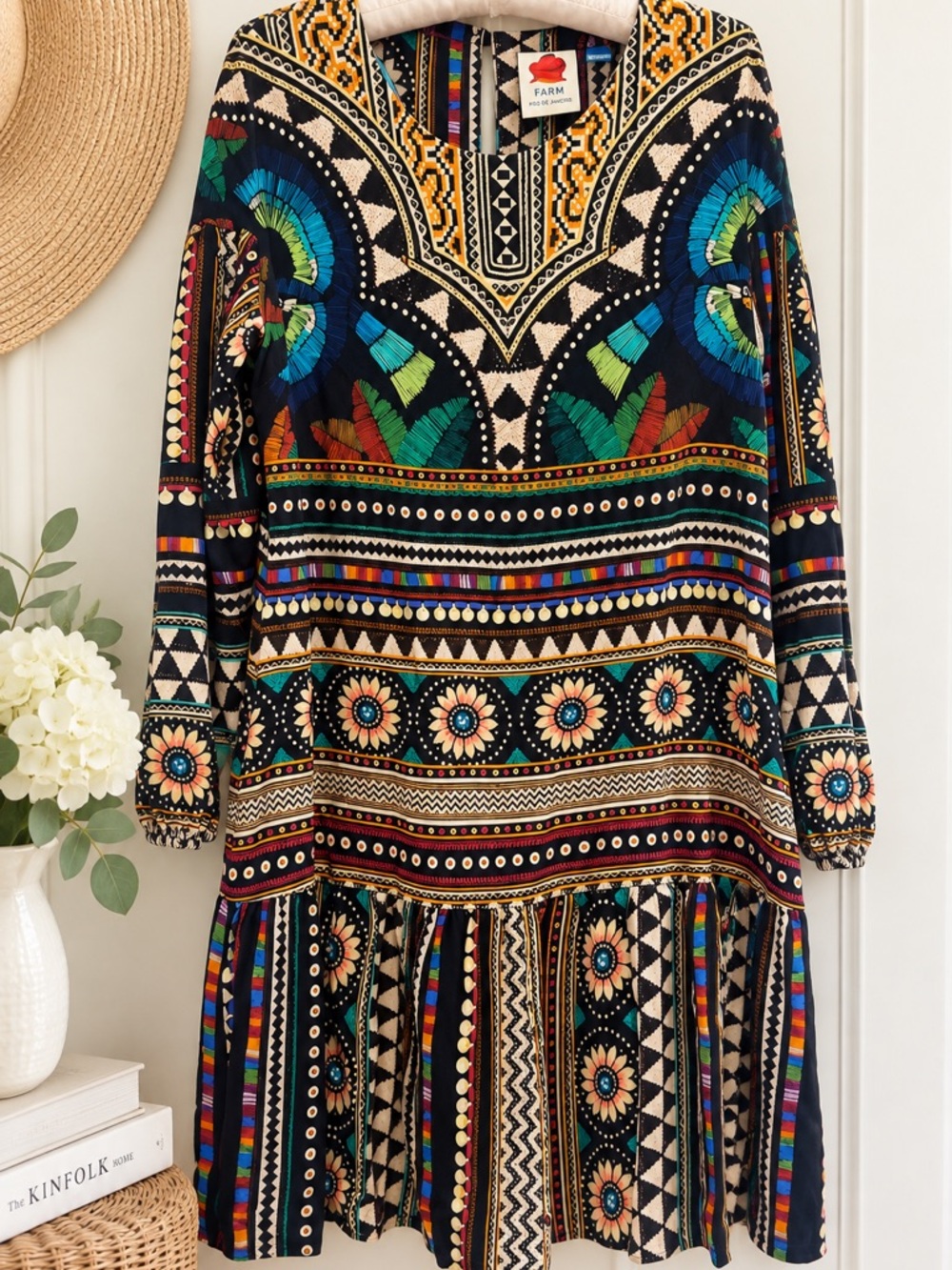 Farm for Anthropologie XL Multicolor Boho Print 100% Viscose Dress